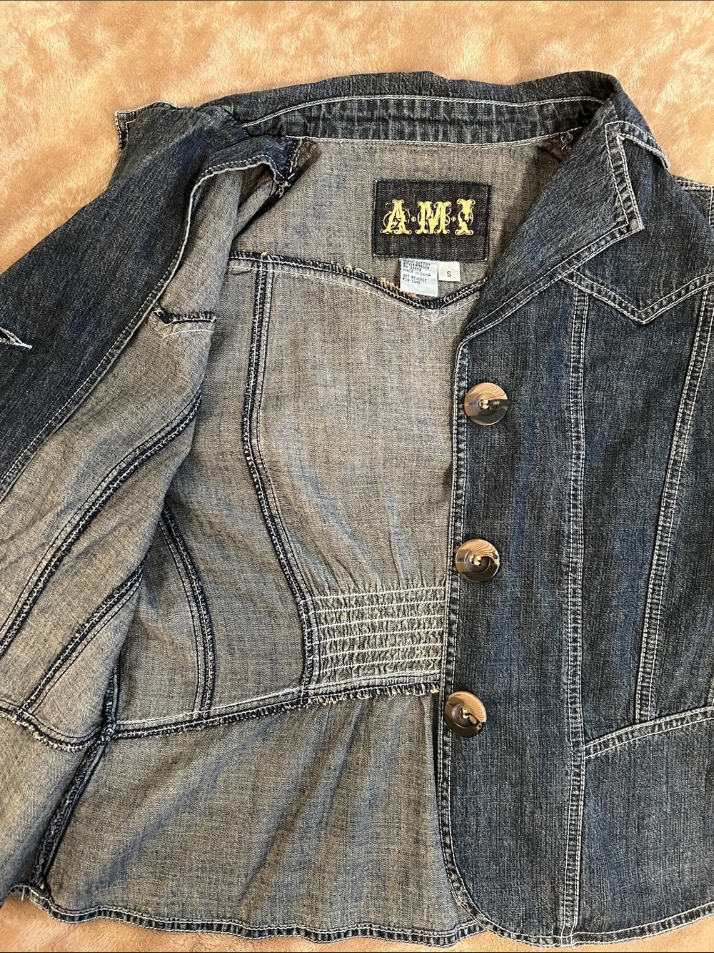 Vintage AMI Button Down Denim Short-Sleeve Shirt Jacket - Size S - Picture 10 of 13
